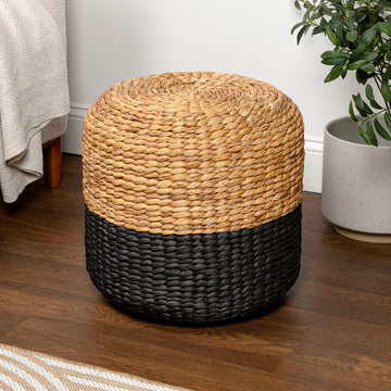 Aimee 15.7" Modern Minimalist Two-Tone Hand-Woven Hyacinth Stool/Ottoman
